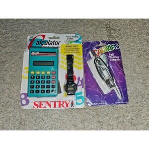 Bintage school supplies compass calculator and watch set original package